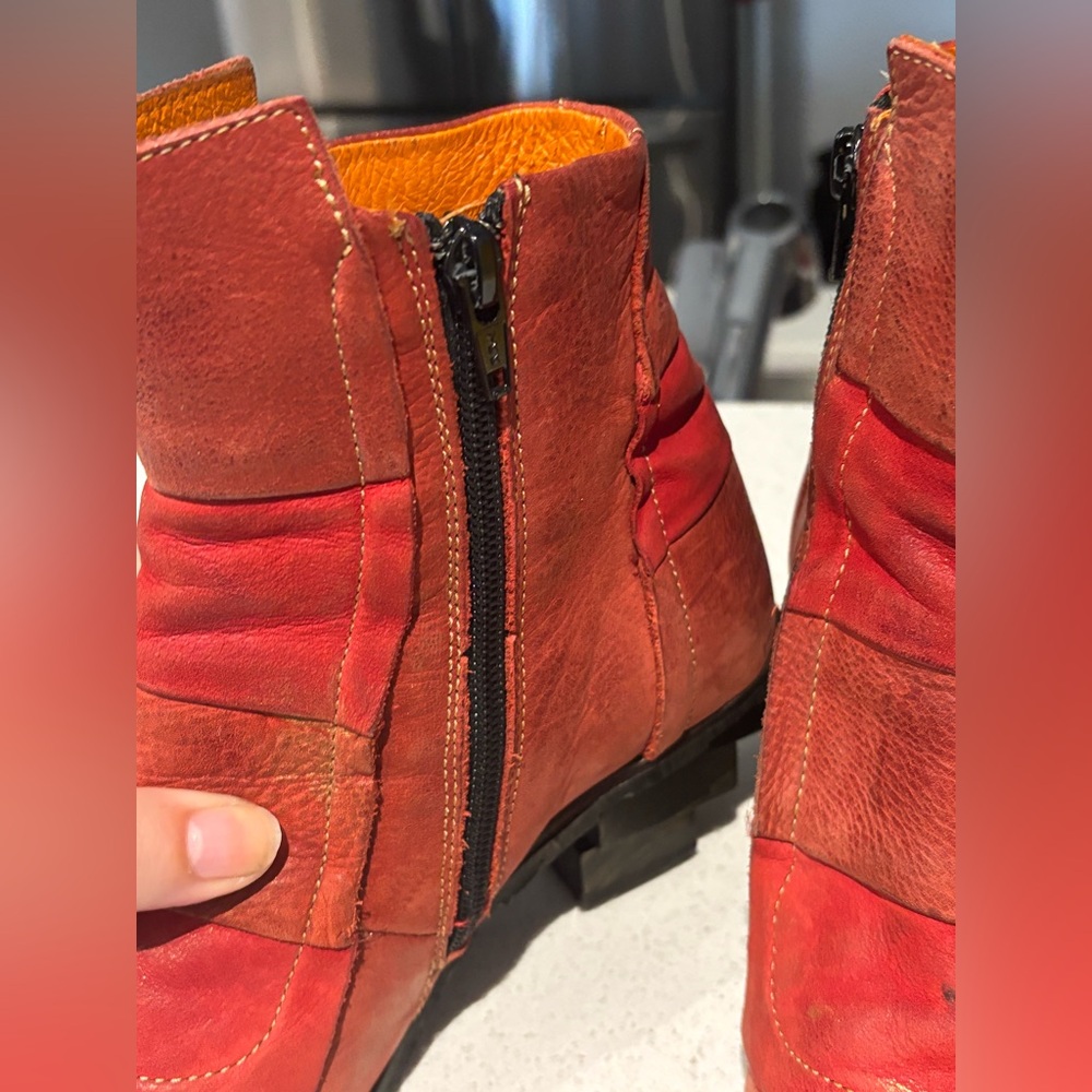 Red Leather Ankle Boots - Picture 7 of 8